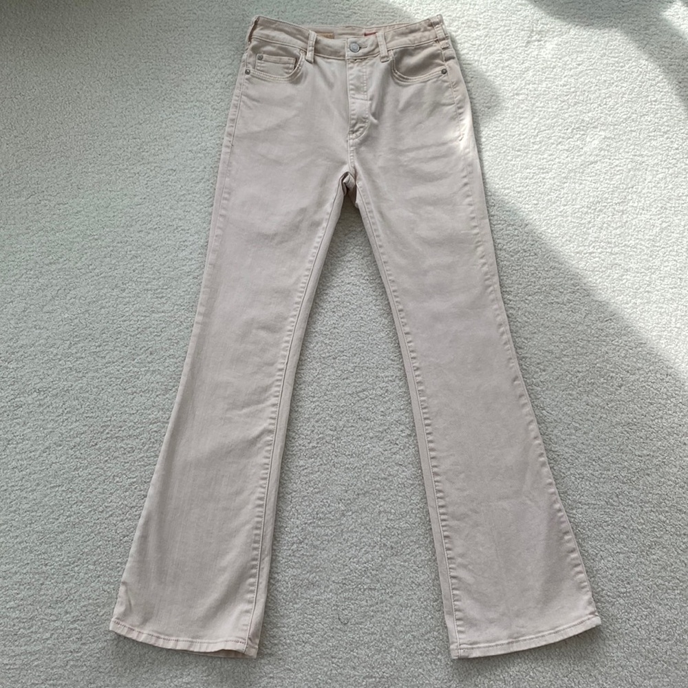 Pilcro Womens The Icon Flare Jeans Size 26 Cream Denim High Rise Anthropologie